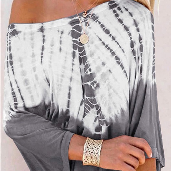 Womens Casual Tie Dye Tunic Shirts 3/4 Sleeve Baggy Loose Blouse Gray XL - Picture 4 of 4